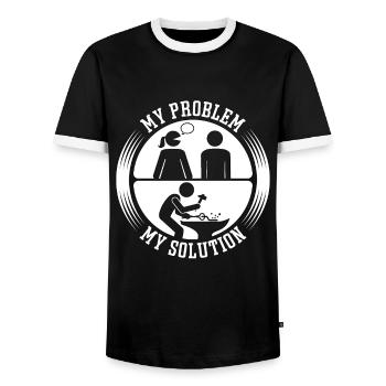 Forgeron Mon problème Ma solution Pictogramme Papa - T-shirt contrasté Homme - noir/blanc - Devant - AI Model Female 172 light (172cm) & AI Model Male 178 light (178cm)