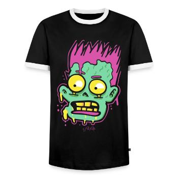 Cartoon Pop Art: So creepy, a zombie - Men's Ringer Shirt - black/white - Front - AI Model Female 172 light (172cm) & AI Model Male 178 light (178cm)