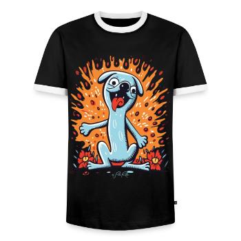 Dessin animé Pop Art Flower Dog - T-shirt contrasté Homme - noir/blanc - Devant - AI Model Female 172 light (172cm) & AI Model Male 178 light (178cm)