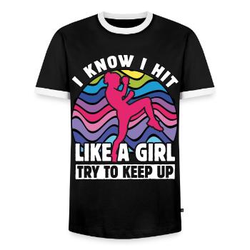 Je sais que je frappe comme une fille pour essayer de suivre - T-shirt contrasté Homme - noir/blanc - Devant - AI Model Female 172 light (172cm) & AI Model Male 178 light (178cm)