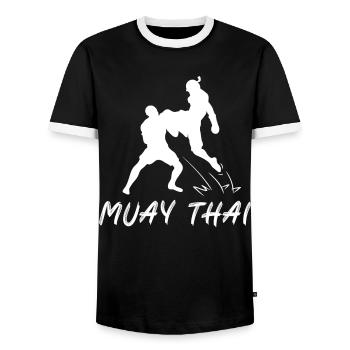 Muay Thai - Men's Ringer Shirt - black/white - Front - AI Model Female 172 light (172cm) & AI Model Male 178 light (178cm)