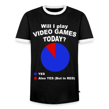 Will I play video games today? - Men's Ringer Shirt - black/white - Front - AI Model Female 172 light (172cm) & AI Model Male 178 light (178cm)
