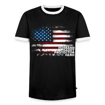 États-Unis Mari Papa Protecteur Héros - T-shirt contrasté Homme - noir/blanc - Devant - AI Model Female 172 light (172cm) & AI Model Male 178 light (178cm)