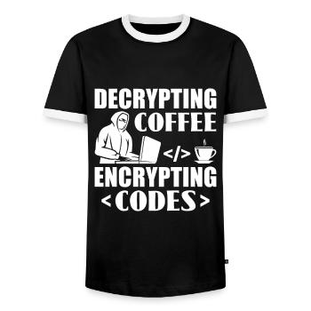 Decrypting Coffee Encrypting Codes - Hackers - Men's Ringer Shirt - black/white - Front - AI Model Female 172 light (172cm) & AI Model Male 178 light (178cm)