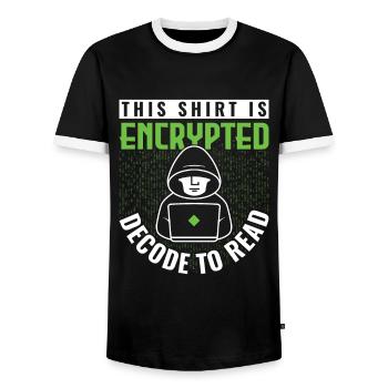 This Shirt is Encrypted - Ethical Hacker - Men's Ringer Shirt - black/white - Front - AI Model Female 172 light (172cm) & AI Model Male 178 light (178cm)