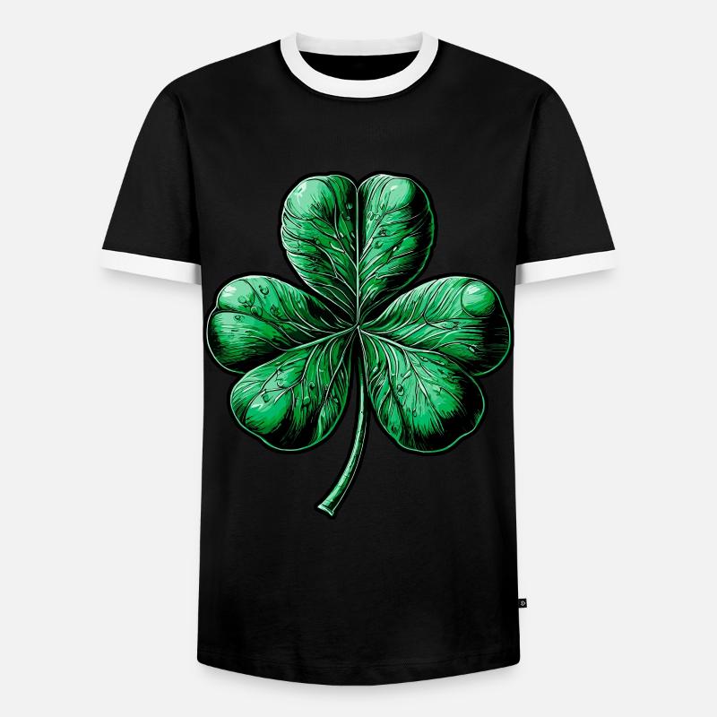 Green three-leaf clover - Men's Ringer Shirt - black/white