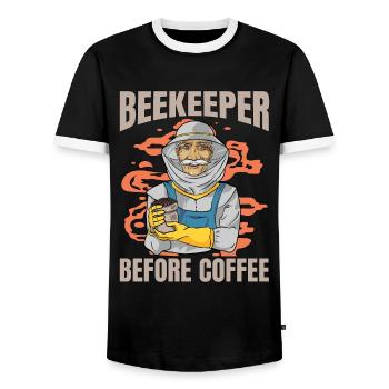 Beekeeper Before Coffee Bee Farmer Coffee Lover - Men's Ringer Shirt - black/white - Front - AI Model Female 172 light (172cm) & AI Model Male 178 light (178cm)