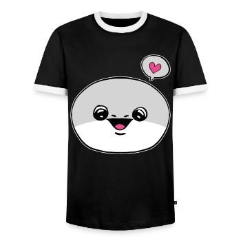 Sacabambaspis Face Fish Meme - Men's Ringer Shirt - black/white - Front - AI Model Female 172 light (172cm) & AI Model Male 178 light (178cm)