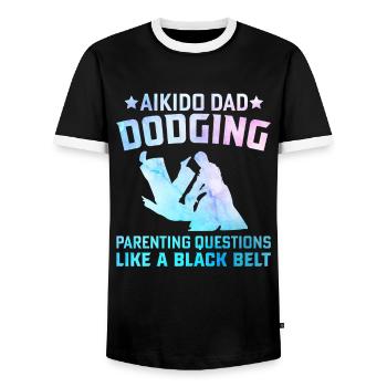 Papa d’aïkido Esquiver les questions parentales comme un - T-shirt contrasté Homme - noir/blanc - Devant - AI Model Female 172 light (172cm) & AI Model Male 178 light (178cm)