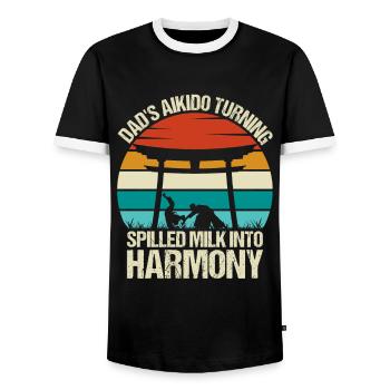 Papas Aikido verwandelt verschüttete Milch in Harmonie - Männer Kontrast-T-Shirt - Schwarz/Weiß - Vorne - AI Model Female 172 light (172cm) & AI Model Male 178 light (178cm)