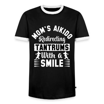 Mom's Aikido redirecting tantrums with a smile - Men's Ringer Shirt - black/white - Front - AI Model Female 172 light (172cm) & AI Model Male 178 light (178cm)