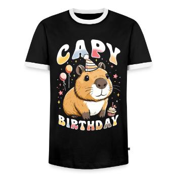 Capy Birthday - Men's Ringer Shirt - black/white - Front - AI Model Female 172 light (172cm) & AI Model Male 178 light (178cm)