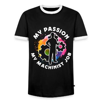 Machiniste Ma passion Mon métier de machiniste Opérateur CNC - T-shirt contrasté Homme - noir/blanc - Devant - AI Model Female 172 light (172cm) & AI Model Male 178 light (178cm)