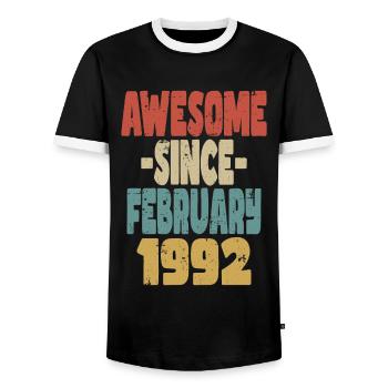 Awesome February 1992 - Men's Ringer Shirt - black/white - Front - AI Model Female 172 light (172cm) & AI Model Male 178 light (178cm)