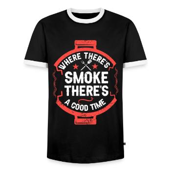 BBQ Fumoir Viande Grillades Drôle - T-shirt contrasté Homme - noir/blanc - Devant - AI Model Female 172 light (172cm) & AI Model Male 178 light (178cm)