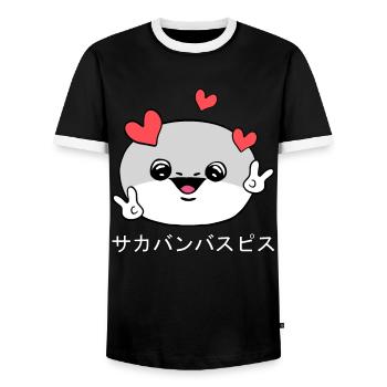 Sacabambaspis Face Fish Meme Japanese - Men's Ringer Shirt - black/white - Front - AI Model Female 172 light (172cm) & AI Model Male 178 light (178cm)