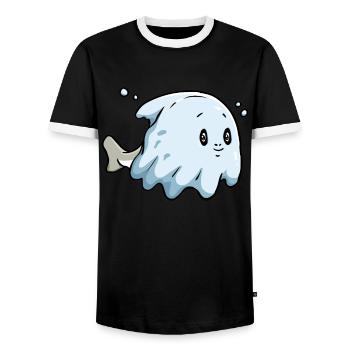 Sacabambaspis Fish Meme Ghost Halloween - Men's Ringer Shirt - black/white - Front - AI Model Female 172 light (172cm) & AI Model Male 178 light (178cm)