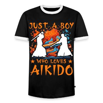 Just a Boy who loves Aikido - Men's Ringer Shirt - black/white - Front - AI Model Female 172 light (172cm) & AI Model Male 178 light (178cm)