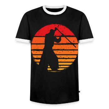 Aikido - Men's Ringer Shirt - black/white - Front - AI Model Female 172 light (172cm) & AI Model Male 178 light (178cm)