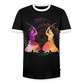 Aikido - Männer Kontrast-T-Shirt - Schwarz/Weiß - Vorne - AI Model Female 172 light (172cm) & AI Model Male 178 light (178cm)