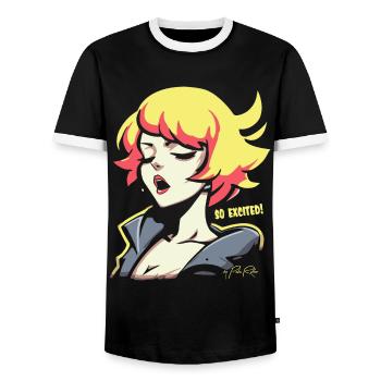 Popfarbene Anime-Girl: So aufgeregt Frau - Männer Kontrast-T-Shirt - Schwarz/Weiß - Vorne - AI Model Female 172 light (172cm) & AI Model Male 178 light (178cm)