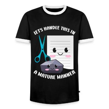 Ciseaux Papier Pierre Drôle Groupe Kawaii - T-shirt contrasté Homme - noir/blanc - Devant - AI Model Female 172 light (172cm) & AI Model Male 178 light (178cm)