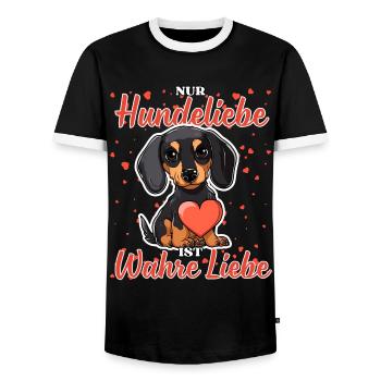 Hundeliebe Wahre Liebe - Lustige Dackel Liebe - Männer Kontrast-T-Shirt - Schwarz/Weiß - Vorne - AI Model Female 172 light (172cm) & AI Model Male 178 light (178cm)