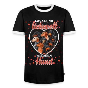 Loyal und liebevoll Hund - Lustiger Dackel Liebe - Männer Kontrast-T-Shirt - Schwarz/Weiß - Vorne - AI Model Female 172 light (172cm) & AI Model Male 178 light (178cm)
