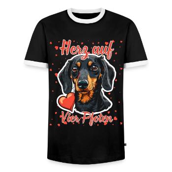 Herz auf vier Pfoten - Lustige Dackel Liebe - Männer Kontrast-T-Shirt - Schwarz/Weiß - Vorne - AI Model Female 172 light (172cm) & AI Model Male 178 light (178cm)