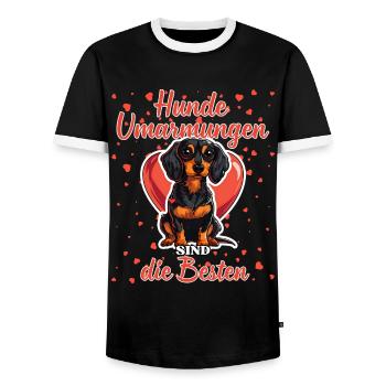 Hunde Umarmungen sind die Besten - Dackel Liebe - Männer Kontrast-T-Shirt - Schwarz/Weiß - Vorne - AI Model Female 172 light (172cm) & AI Model Male 178 light (178cm)