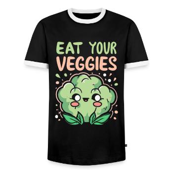 Eat Your Veggies Vegetable Lover Vegan Vegan - Men's Ringer Shirt - black/white - Front - AI Model Female 172 light (172cm) & AI Model Male 178 light (178cm)