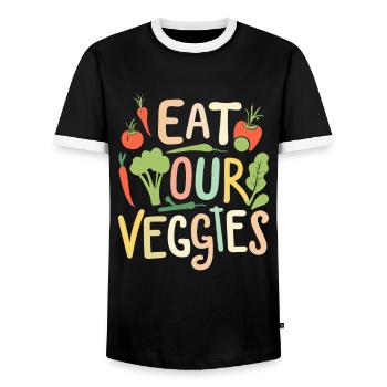 Eat Your Veggies Vegetable Lover Vegan Vegan - Men's Ringer Shirt - black/white - Front - AI Model Female 172 light (172cm) & AI Model Male 178 light (178cm)