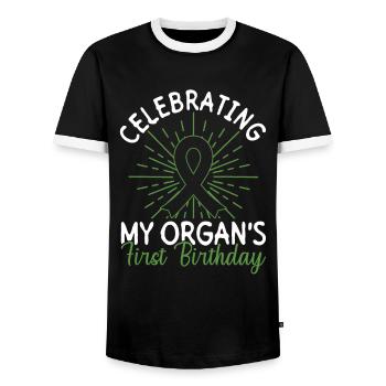 Organ 1 Jahr Transplantation Organspende - Männer Kontrast-T-Shirt - Schwarz/Weiß - Vorne - AI Model Female 172 light (172cm) & AI Model Male 178 light (178cm)
