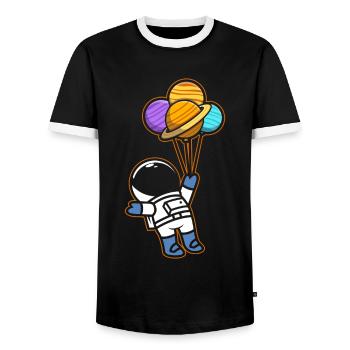 Astronaut Holding Planet Balloons Solar System - Men's Ringer Shirt - black/white - Front - AI Model Female 172 light (172cm) & AI Model Male 178 light (178cm)