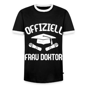 Dissertation Bestanden Offiziell Frau Doktor - Männer Kontrast-T-Shirt - Schwarz/Weiß - Vorne - AI Model Female 172 light (172cm) & AI Model Male 178 light (178cm)