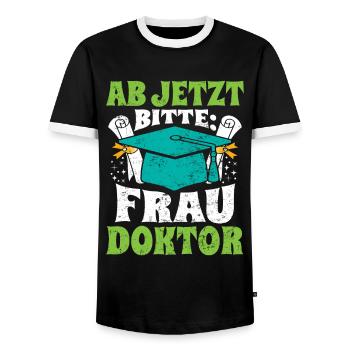 Doktorabschluss Ab Jetzt Bitte: Frau Doktor - Männer Kontrast-T-Shirt - Schwarz/Weiß - Vorne - AI Model Female 172 light (172cm) & AI Model Male 178 light (178cm)