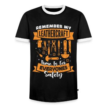 Leatherwork Leatherworker Stamping Crafts - Men's Ringer Shirt - black/white - Front - AI Model Female 172 light (172cm) & AI Model Male 178 light (178cm)