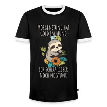 Ich schlaf weiter - Faultier Schlafshirt Damen - Männer Kontrast-T-Shirt - Schwarz/Weiß - Vorne - AI Model Female 172 light (172cm) & AI Model Male 178 light (178cm)