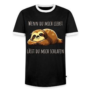 Lass mich schlafen - Faultier Schlafshirt Damen - Männer Kontrast-T-Shirt - Schwarz/Weiß - Vorne - AI Model Female 172 light (172cm) & AI Model Male 178 light (178cm)