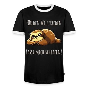 Lasst mich schlafen - Faultier Schlafshirt Damen - Männer Kontrast-T-Shirt - Schwarz/Weiß - Vorne - AI Model Female 172 light (172cm) & AI Model Male 178 light (178cm)