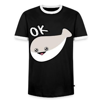 Sacabambaspis Face Fish Meme - Men's Ringer Shirt - black/white - Front - AI Model Female 172 light (172cm) & AI Model Male 178 light (178cm)