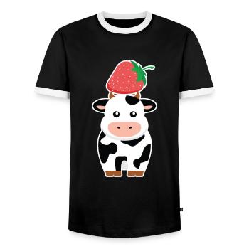 Erdbeeren Kuh Kühe Bauer Kinder - Männer Kontrast-T-Shirt - Schwarz/Weiß - Vorne - AI Model Female 172 light (172cm) & AI Model Male 178 light (178cm)
