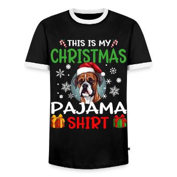 Boxer chien Noël pyjama joyeux Noël - T-shirt contrasté Homme - noir/blanc - Devant - AI Model Female 172 light (172cm) & AI Model Male 178 light (178cm)