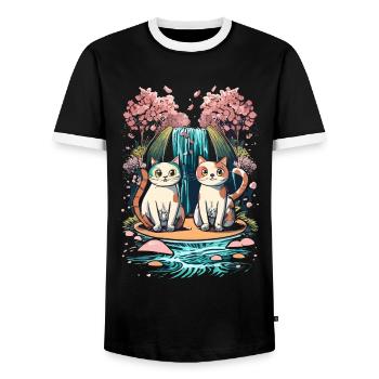 chaton kawaii mignon japon - T-shirt contrasté Homme - noir/blanc - Devant - AI Model Female 172 light (172cm) & AI Model Male 178 light (178cm)