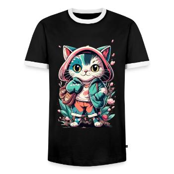 süßes Kawaii Kätzchen Japan - Männer Kontrast-T-Shirt - Schwarz/Weiß - Vorne - AI Model Female 172 light (172cm) & AI Model Male 178 light (178cm)