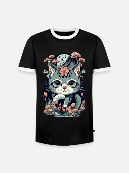 süßes Kawaii Kätzchen Japan - Männer Kontrast-T-Shirt - Schwarz/Weiß