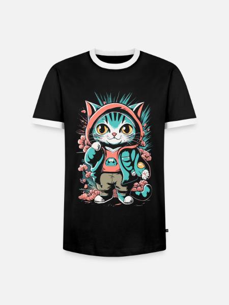 süßes Kawaii Kätzchen Japan - Männer Kontrast-T-Shirt - Schwarz/Weiß