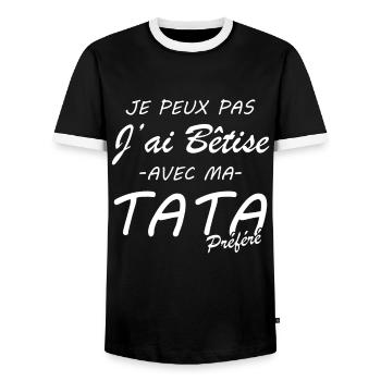 Je peux pas j'ai bêtise avec ma tata préféré - T-shirt contrasté Homme - noir/blanc - Devant - AI Model Female 172 light (172cm) & AI Model Male 178 light (178cm)