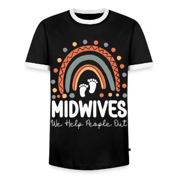 Nurse Midwife Birth Worker Pun - Men's Ringer Shirt - black/white - Front - AI Model Female 172 light (172cm) & AI Model Male 178 light (178cm)