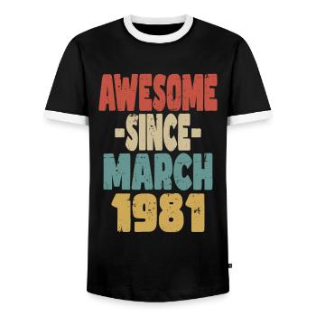 Génial mars 1981 - T-shirt contrasté Homme - noir/blanc - Devant - AI Model Female 172 light (172cm) & AI Model Male 178 light (178cm)